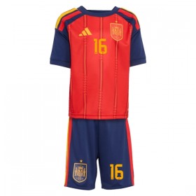 Spanien Rodrigo 16 Børn Hjemmebanesæt VM Fodbold 2026 Kortærmet(+ Korte bukser)