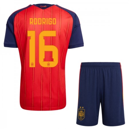 Spanien 2 Stars Rodrigo 16 Børn Hjemmebanesæt VM Fodbold 2026 Kortærmet(+ Korte bukser)